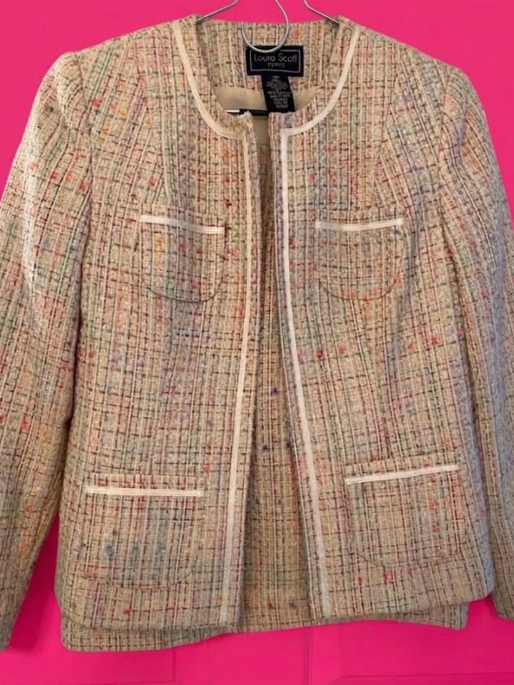 Laura Scott Tailored Tweed matching set Mini Skirt & Jacket size 4P pastel color